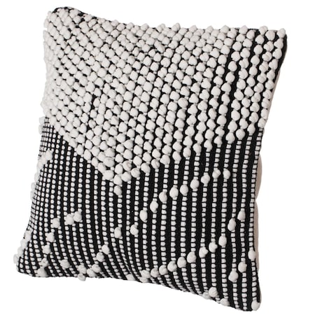 Deerlux 16" Handwoven Cotton Throw Pillow Cover with Embossed white dots on Black, Black & White QI004301.BK